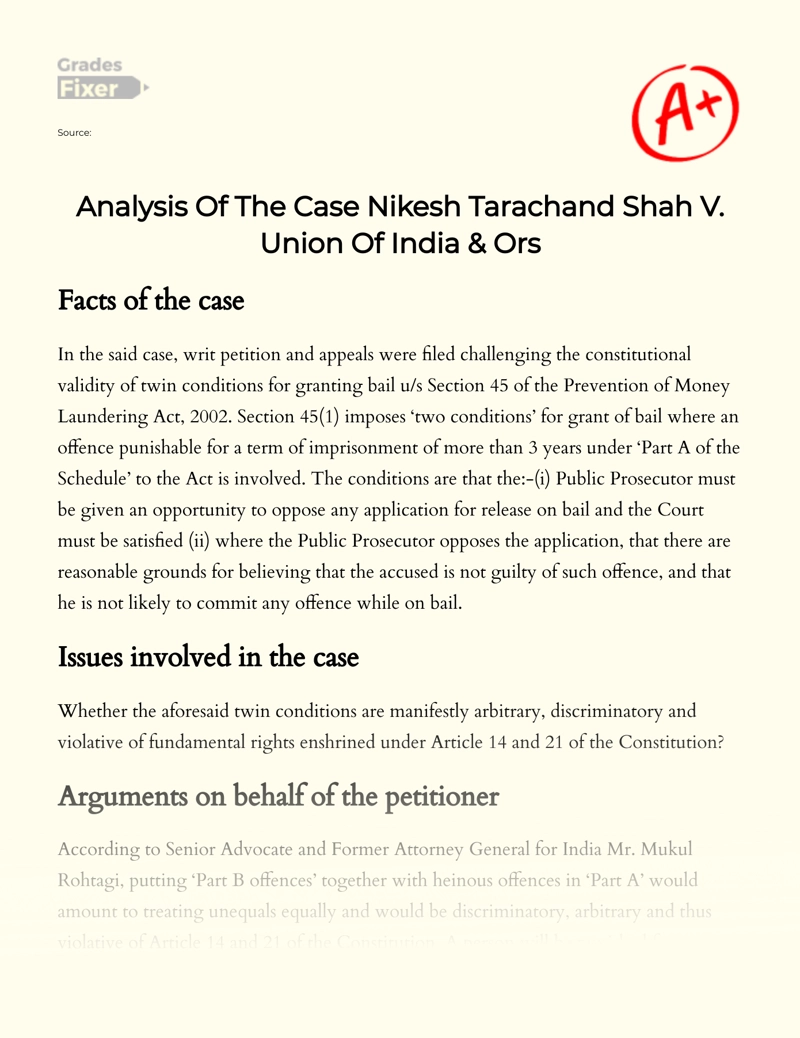 Analysis of The Case Nikesh Tarachand Shah V. Union of India & Ors essay