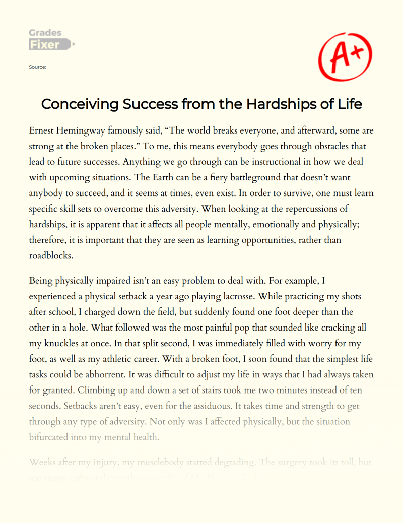 Conceiving Success from The Hardships of Life Essay