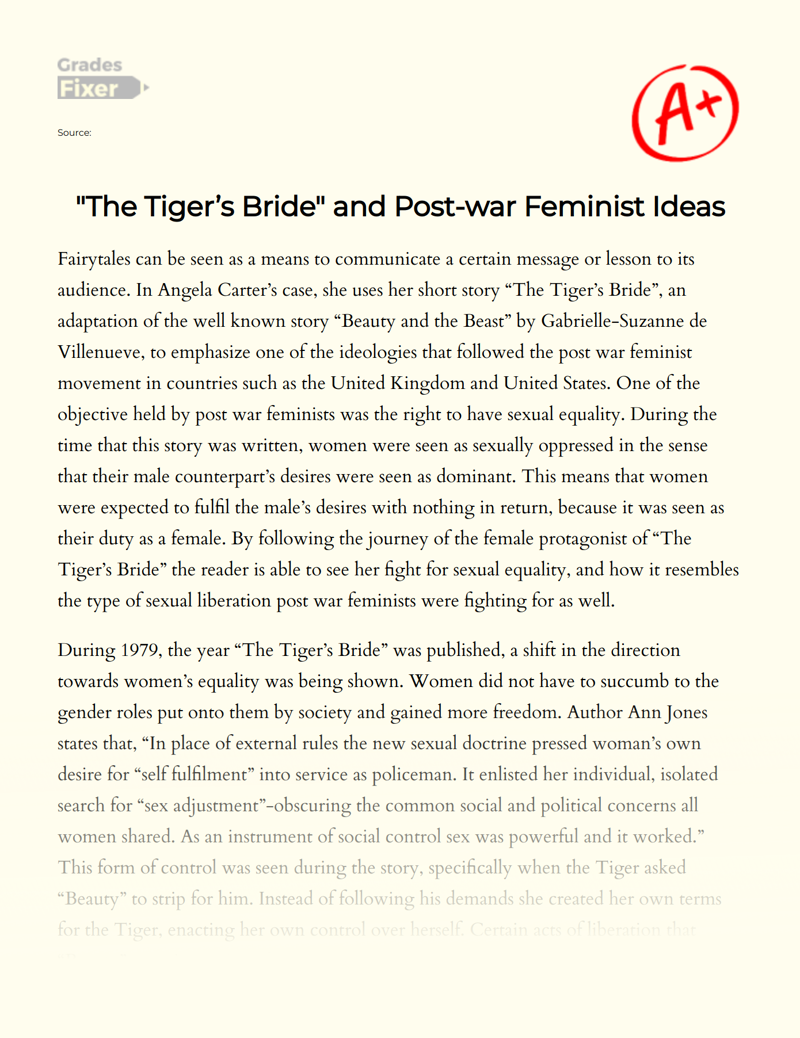 "The Tiger’s Bride" and Post-war Feminist Ideas Essay
