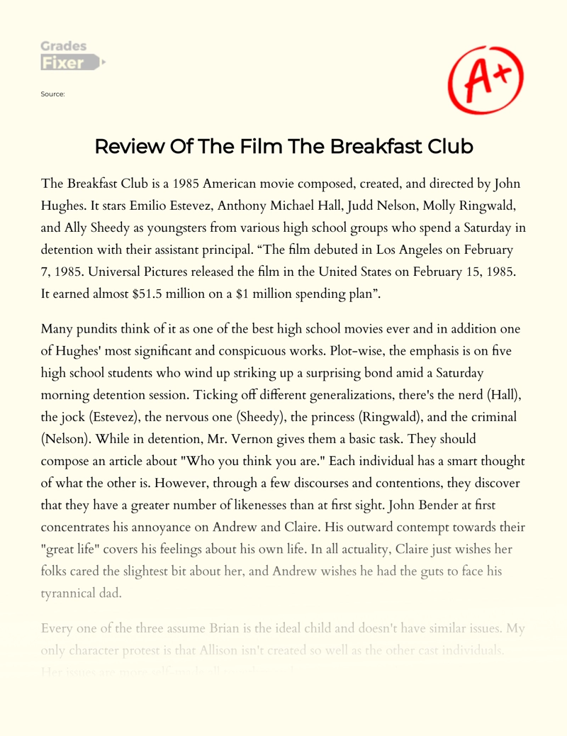 the breakfast club movie review