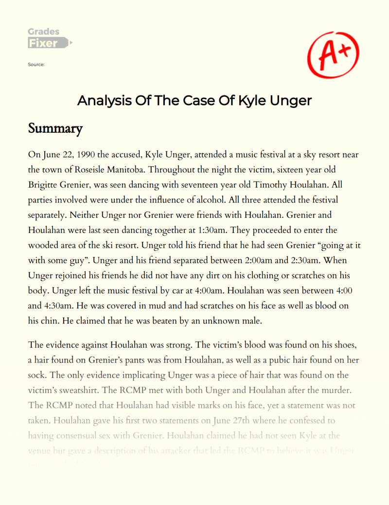 Analysis of The Case of Kyle Unger Essay