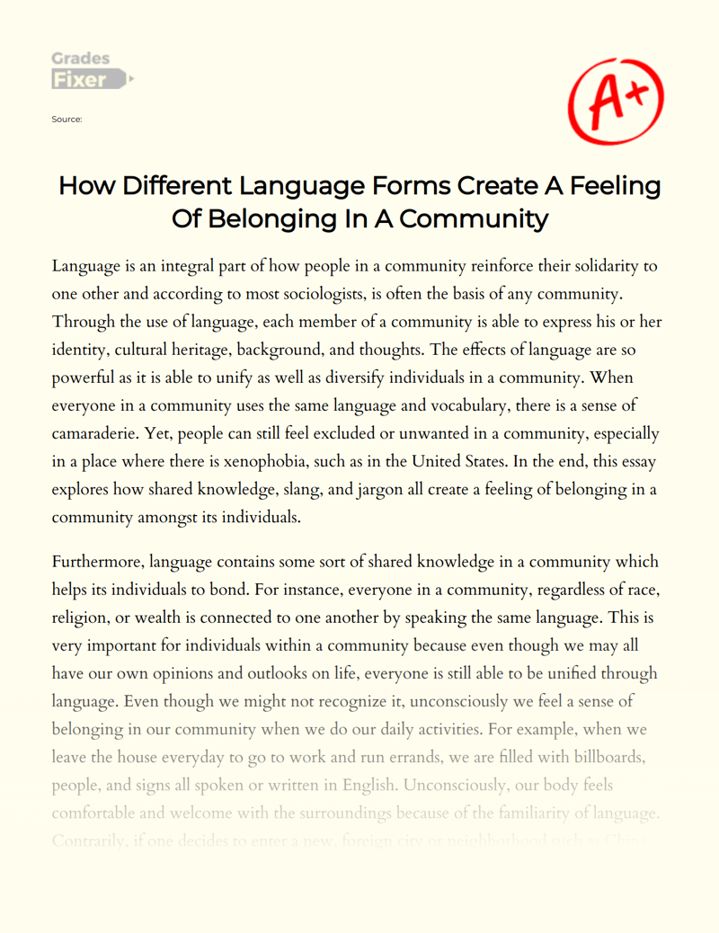 How Different Language Forms Create a Feeling of Belonging in a Community Essay