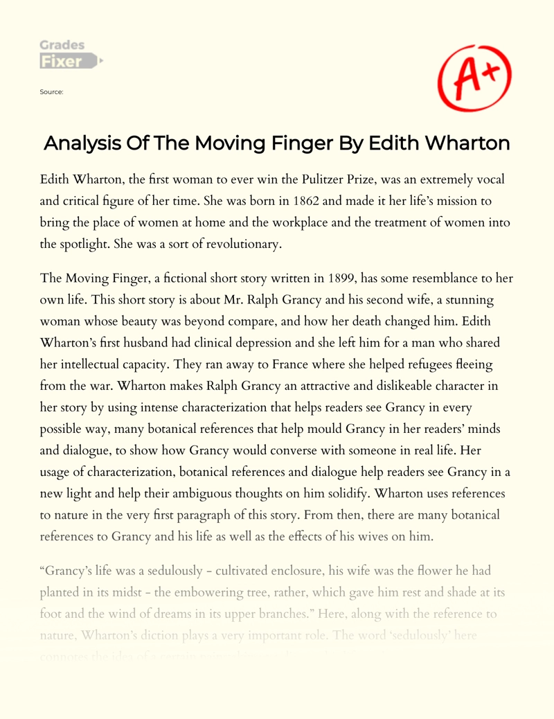 Analysis of The Moving Finger by Edith Wharton Essay