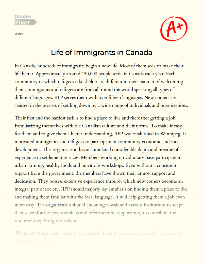 Life of Immigrants in Canada Essay