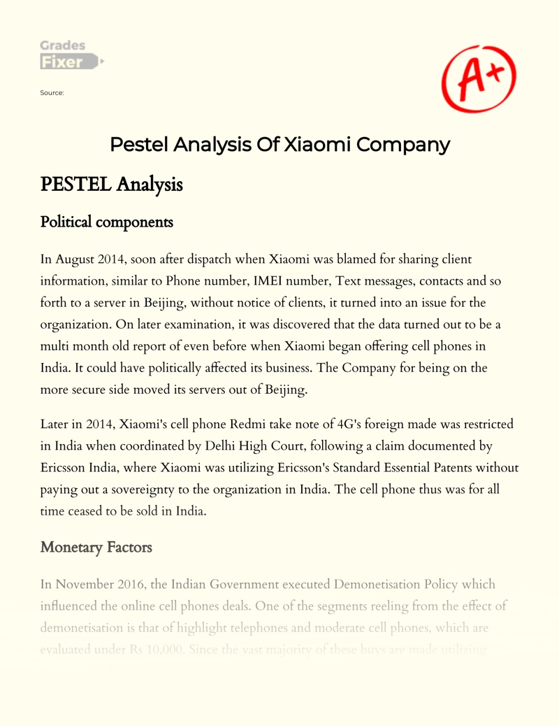 Pestel Analysis of Xiaomi Company Essay