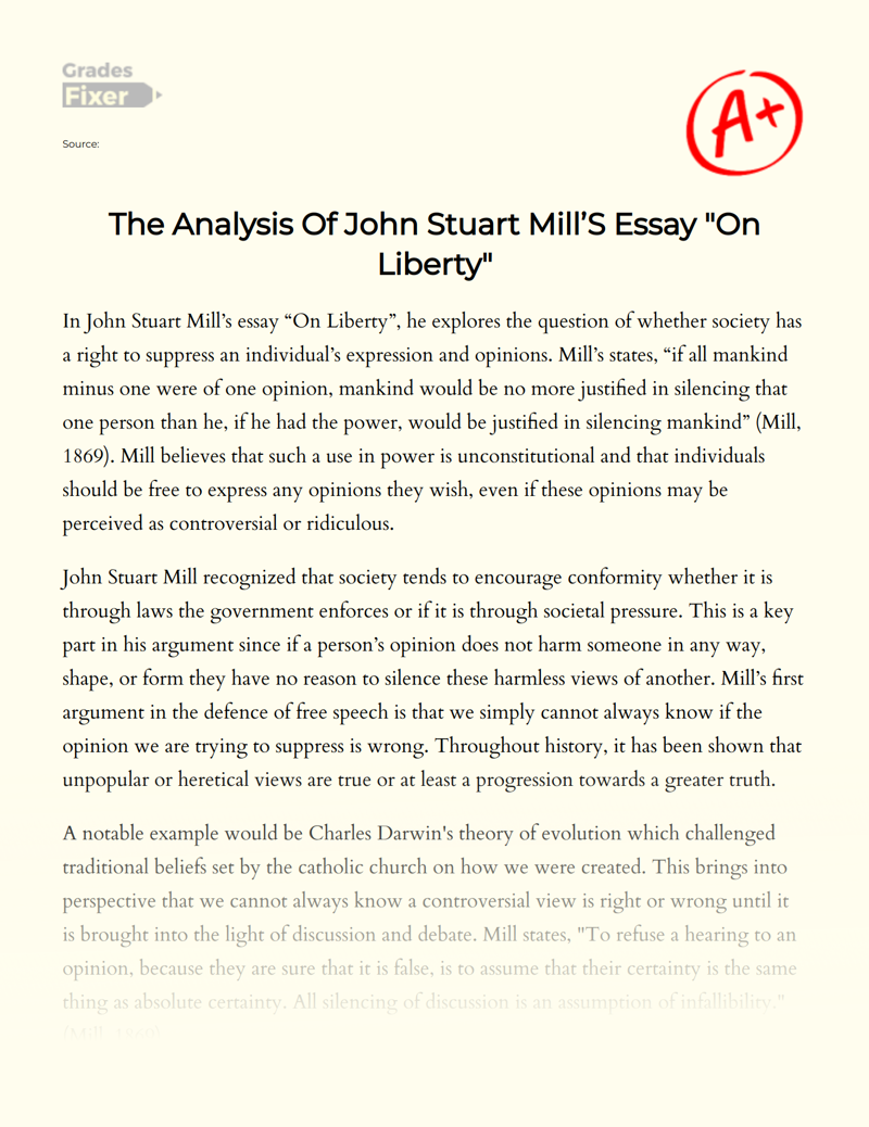 The Analysis of John Stuart Mill’s "On Liberty" Essay