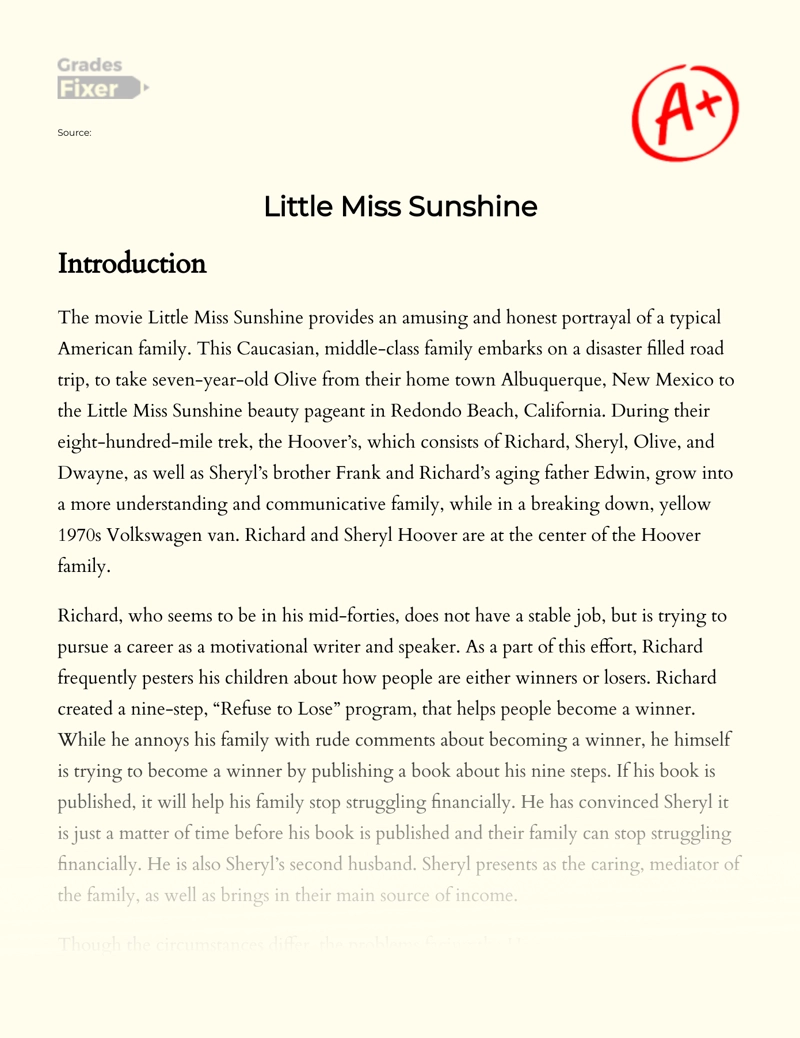 "Little Miss Sunshine" Analysis Essay