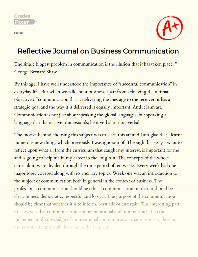 Reflective Journal on Business Communication  Essay