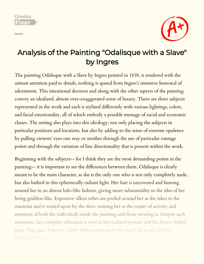 Analysis of The Painting "Odalisque with a Slave" by Ingres  Essay
