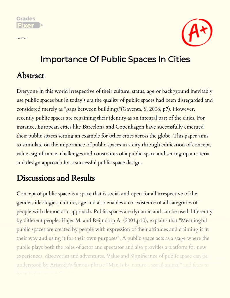 Importance of Public Spaces in Cities Essay