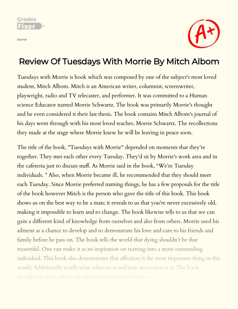 book review of tuesdays with morrie essay