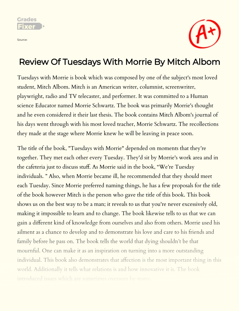 Mitch Albom's "Tuesdays with Morrie": Book Review Essay