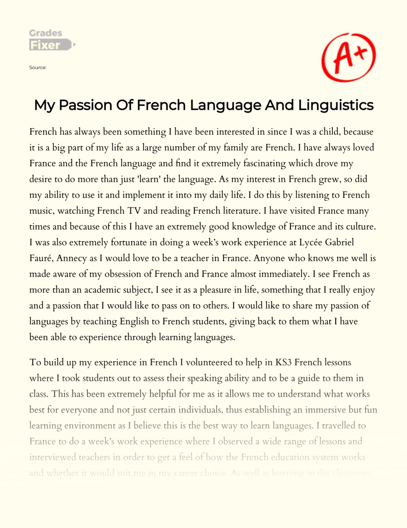 My Passion Of French Language And