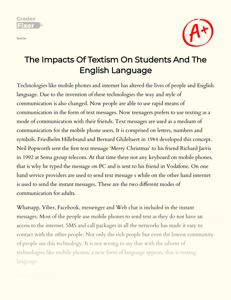 The Impacts of Textism on Students and The English Language Essay