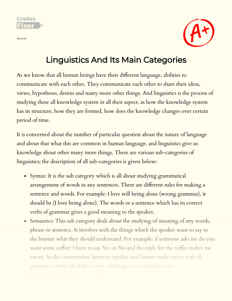 Linguistics and Its Main Categories Essay