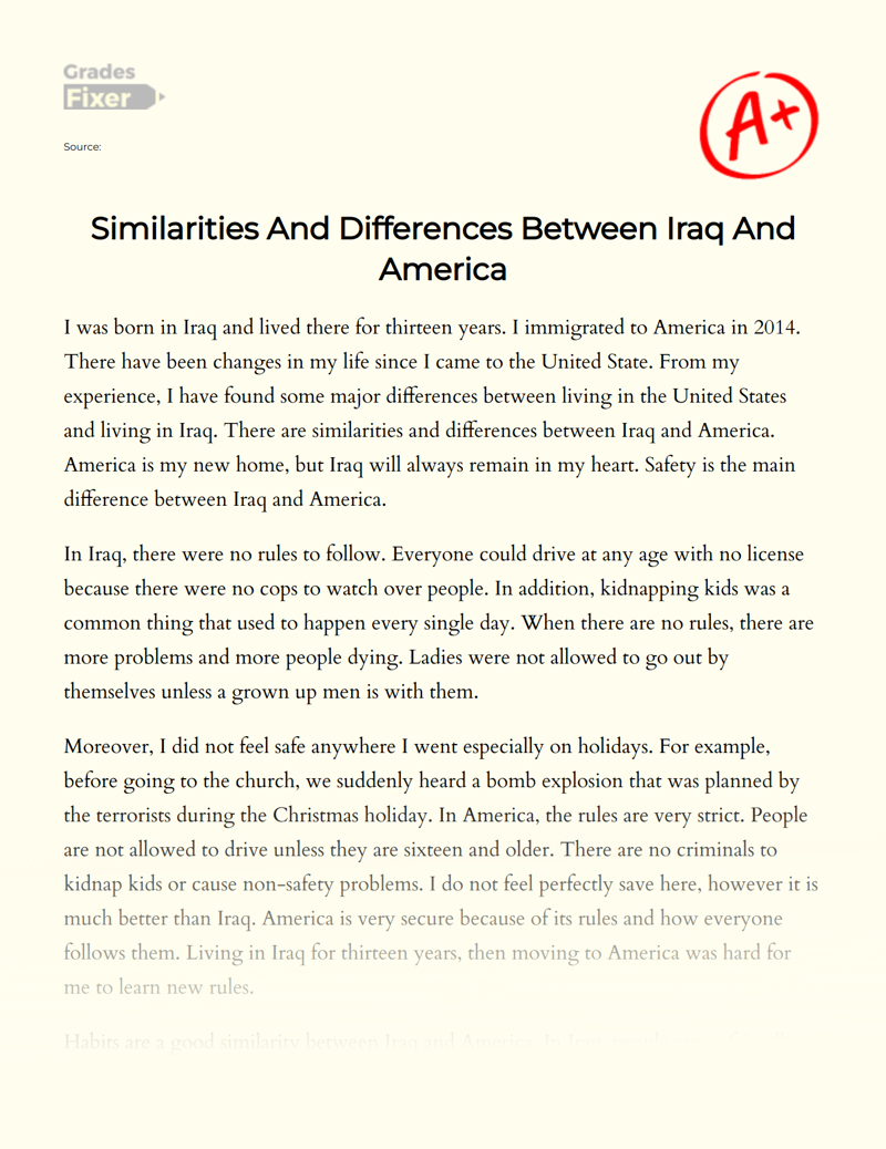 Similarities and Differences Between Iraq and America Essay
