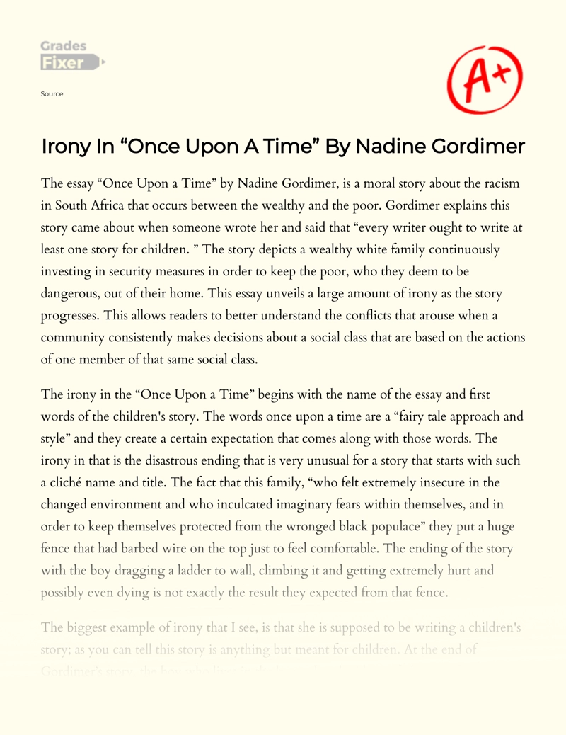 Irony in "Once Upon a Time" by Nadine Gordimer essay
