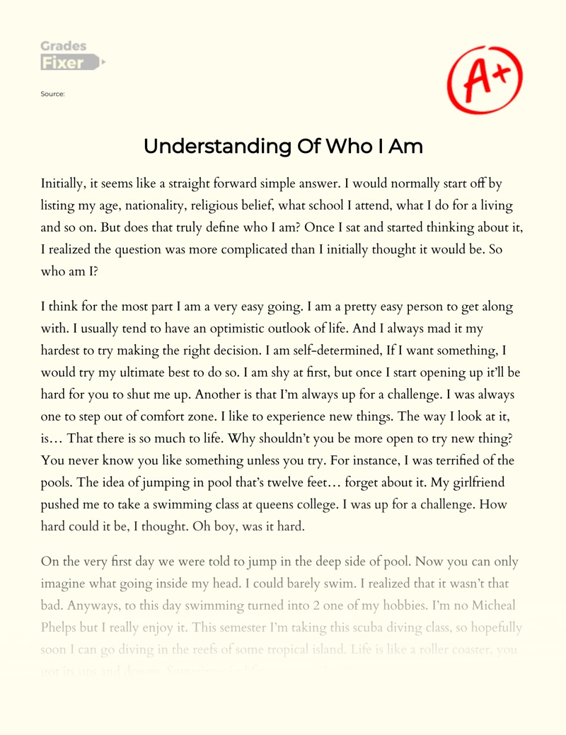 Who Am I: Essay about Myself: [Essay Example], 1699 words GradesFixer