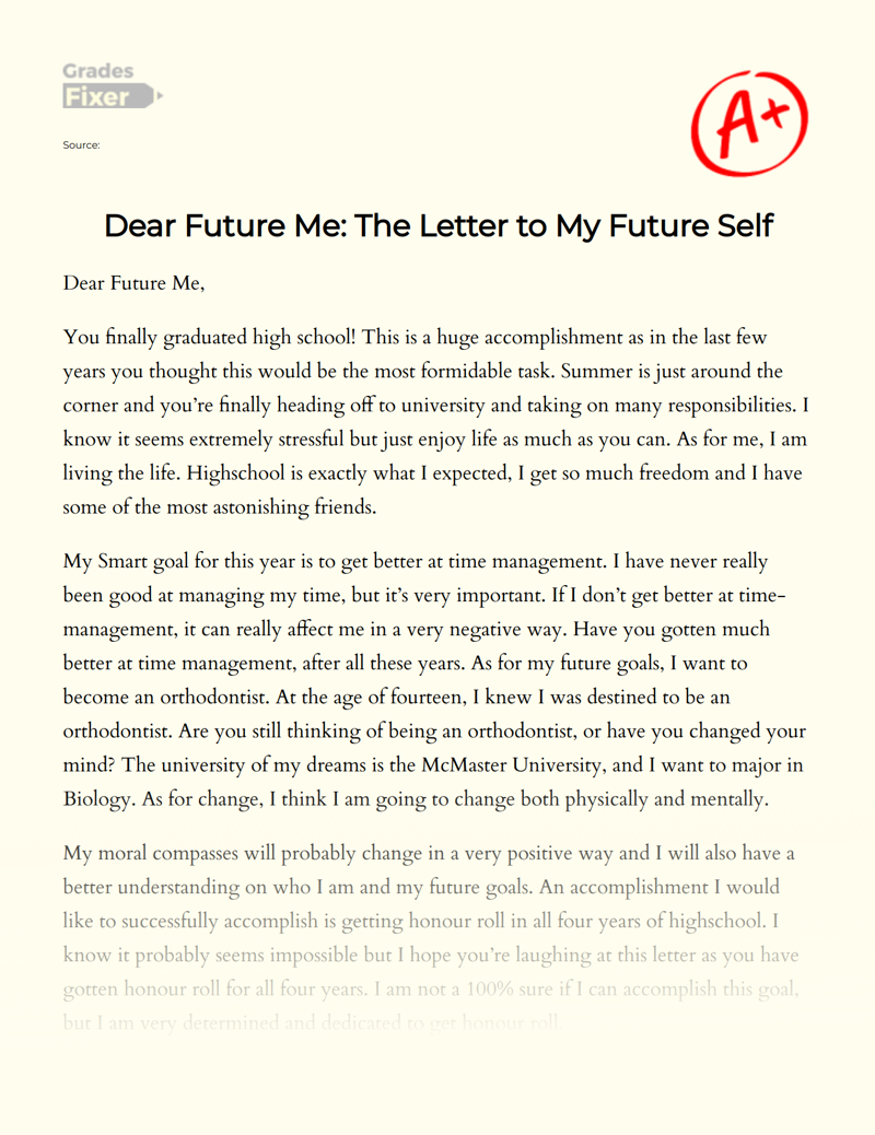 Dear Future Me: The Letter to My Future Self Essay