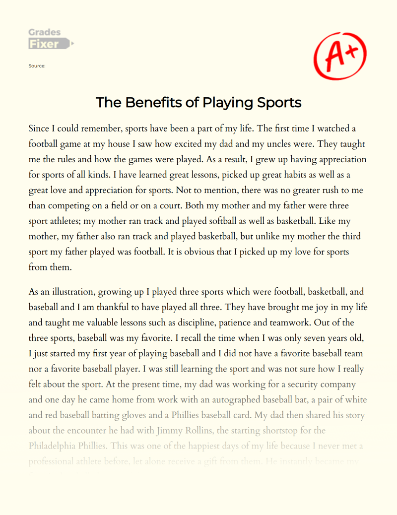 The Benefits of Playing Sports Essay