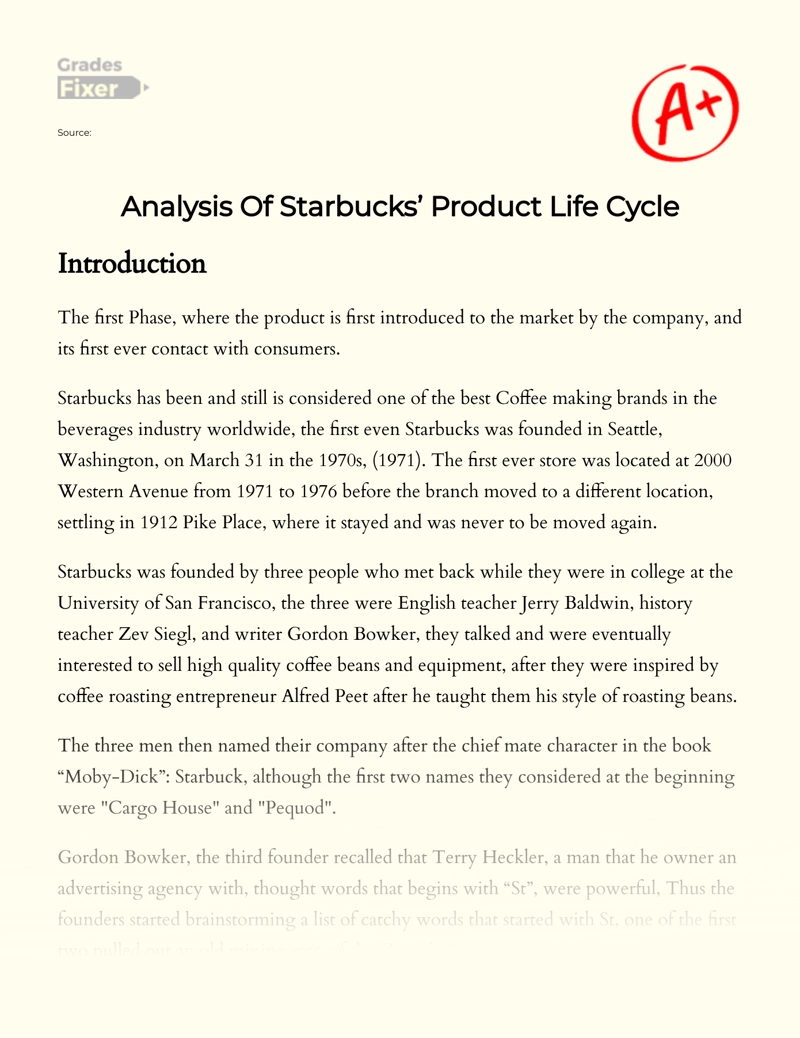 Analysis of Starbucks’ Product Life Cycle Essay