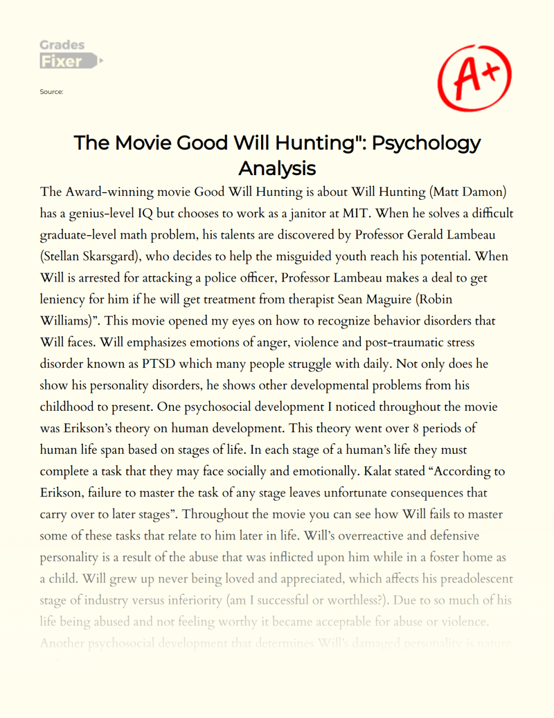 The Movie Good Will Hunting": Psychology Analysis Essay