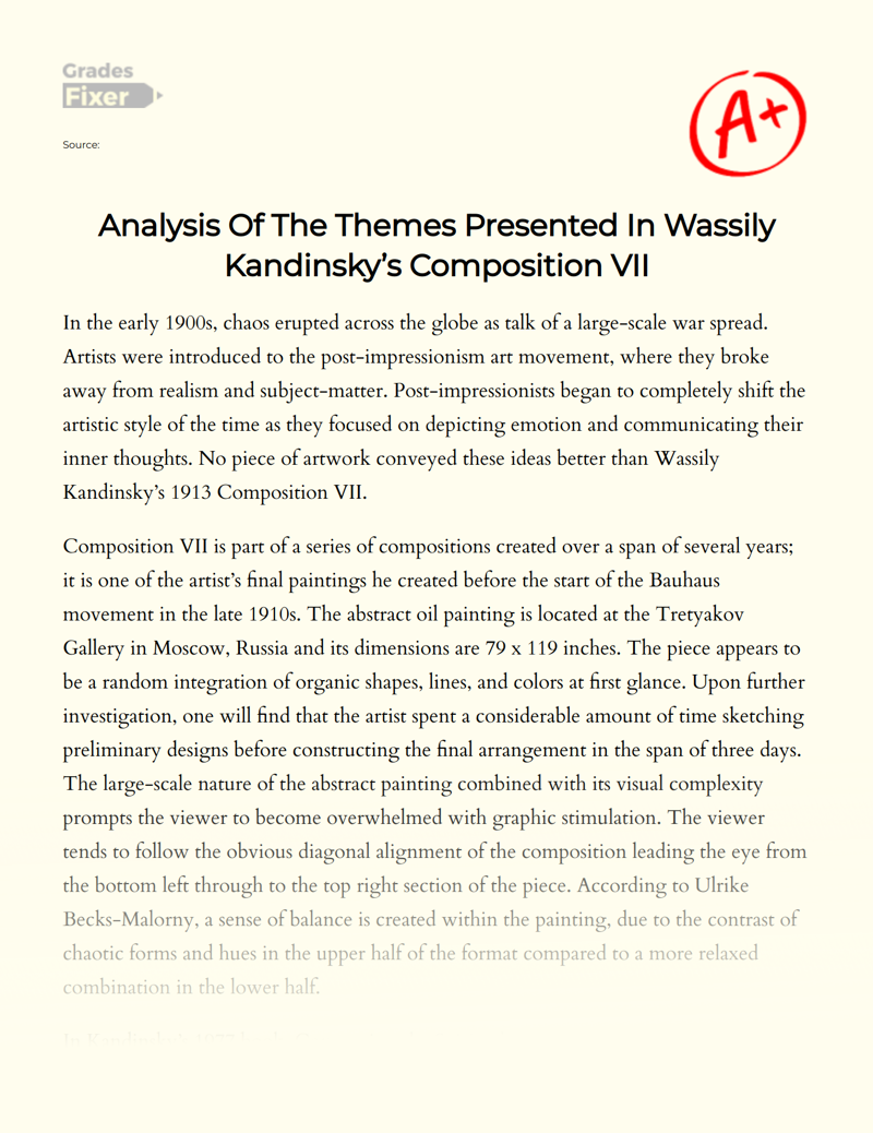 Analysis of The Themes Presented in Wassily Kandinsky’s Composition Vii Essay