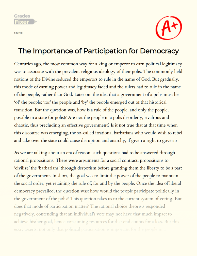 The Importance of Participation for Democracy Essay