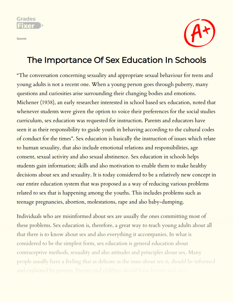 The Importance of Sex Education in Schools Essay