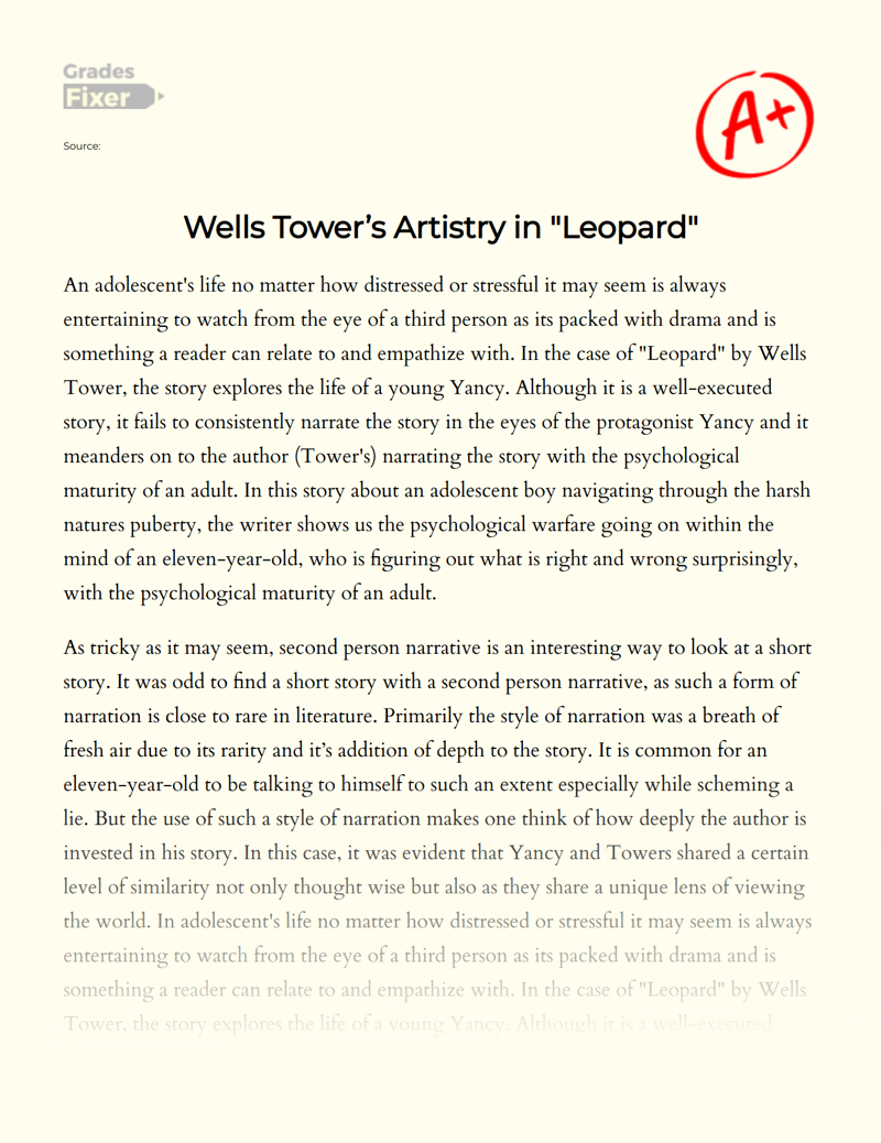 Wells Tower’s Artistry in "Leopard" Essay