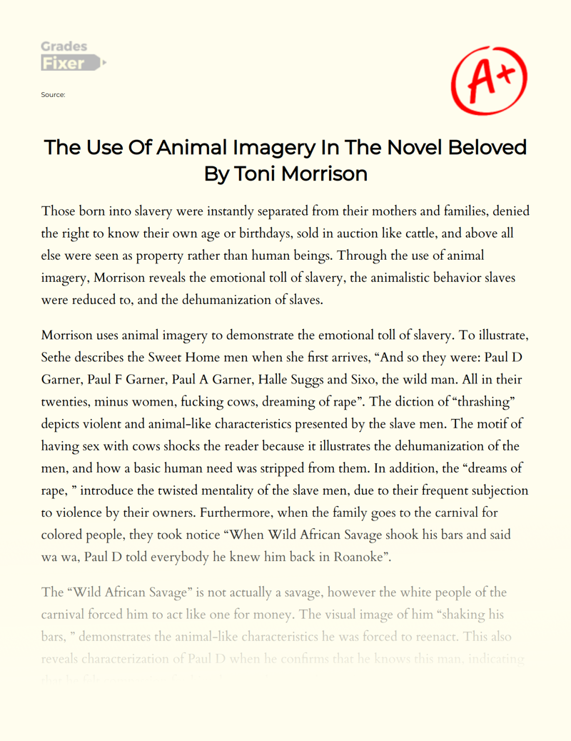 The Use of Animal Imagery in The Novel Beloved by Toni Morrison Essay
