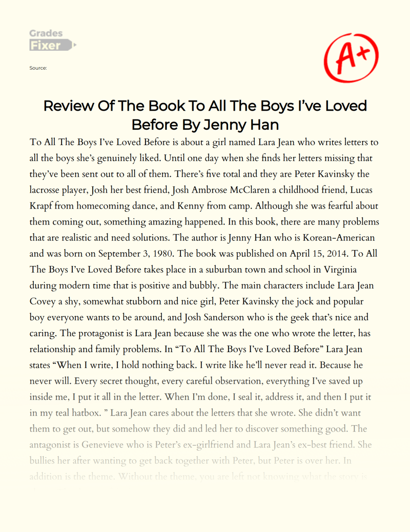 Review of The Book to All The Boys I’ve Loved before by Jenny Han Essay