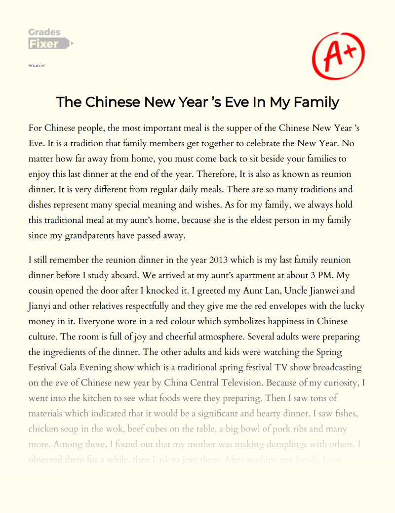 The Chinese New Year ’s Eve in My Family Essay