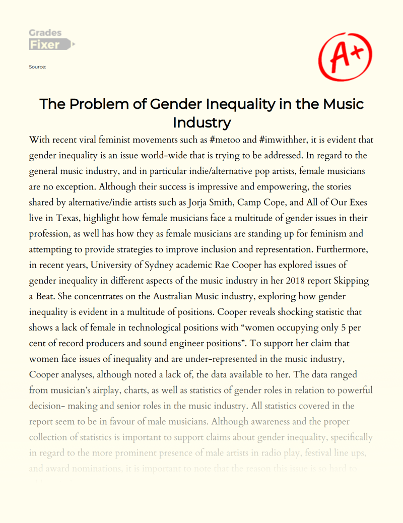 The Problem of Gender Inequality in The Music Industry Essay