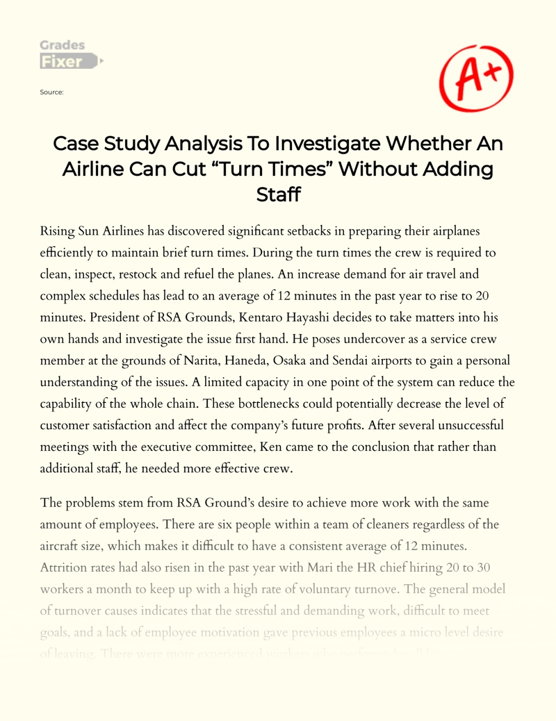 Case Study Analysis to Investigate Whether an Airline Can Cut "Turn Times" Without Adding Staff Essay
