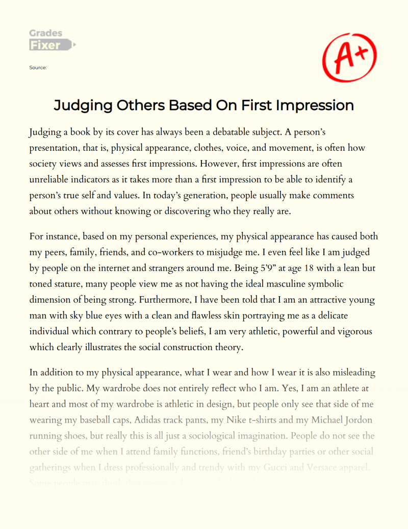 First Impressions: Judging Someone Without Knowing Them Essay