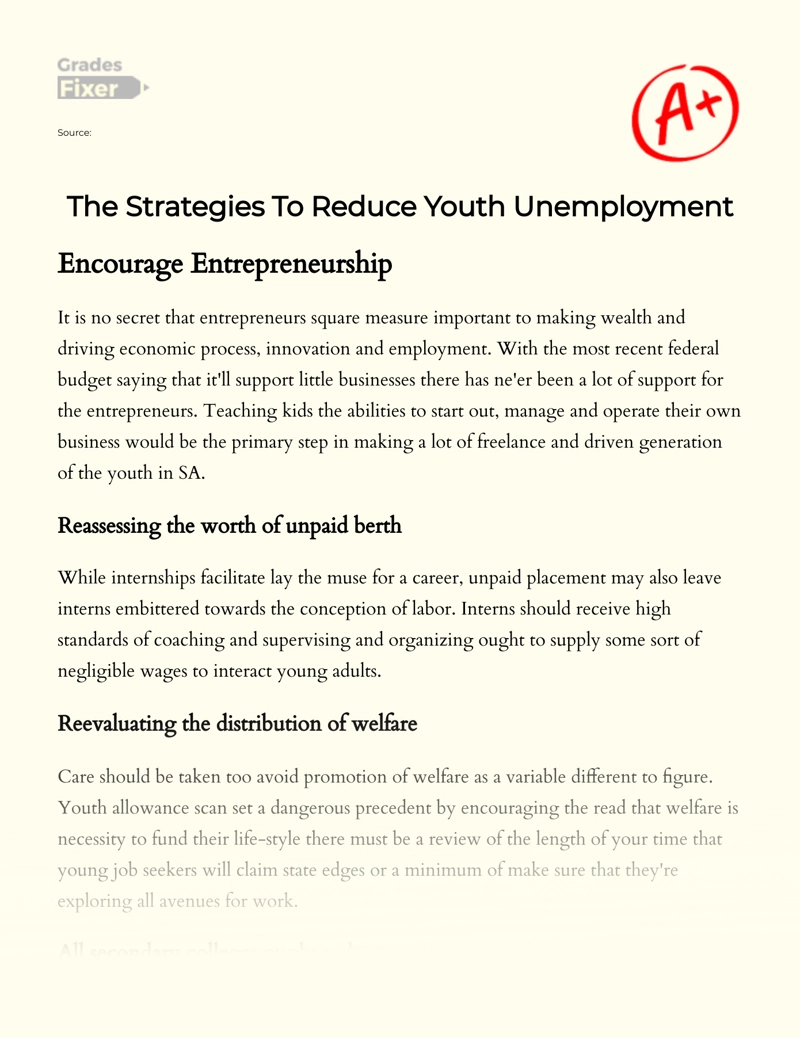 The Strategies to Reduce Youth Unemployment Essay