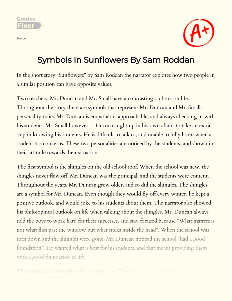 Symbols in Sunflowers by Sam Roddan essay