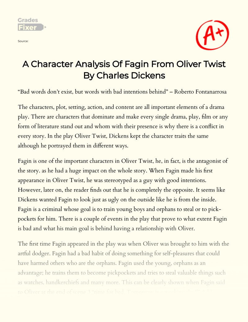 A Character Analysis of Fagin from Oliver Twist by Charles Dickens Essay