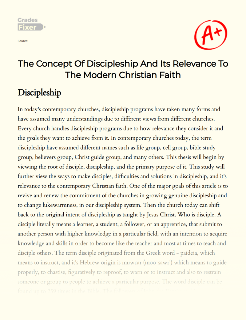 The Concept of Discipleship and Its Relevance to The Modern Christian Faith Essay