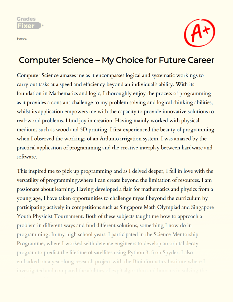 Computer Science – My Choice for Future Career Essay