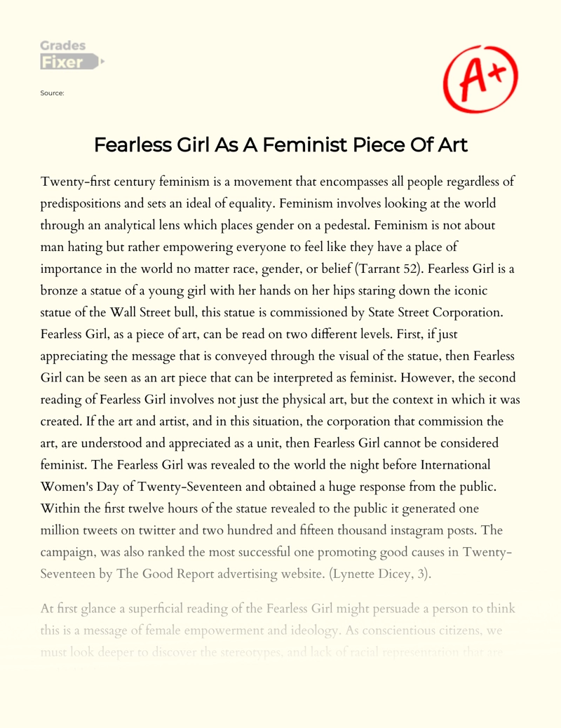 Fearless Girl as a Feminist Piece of Art essay