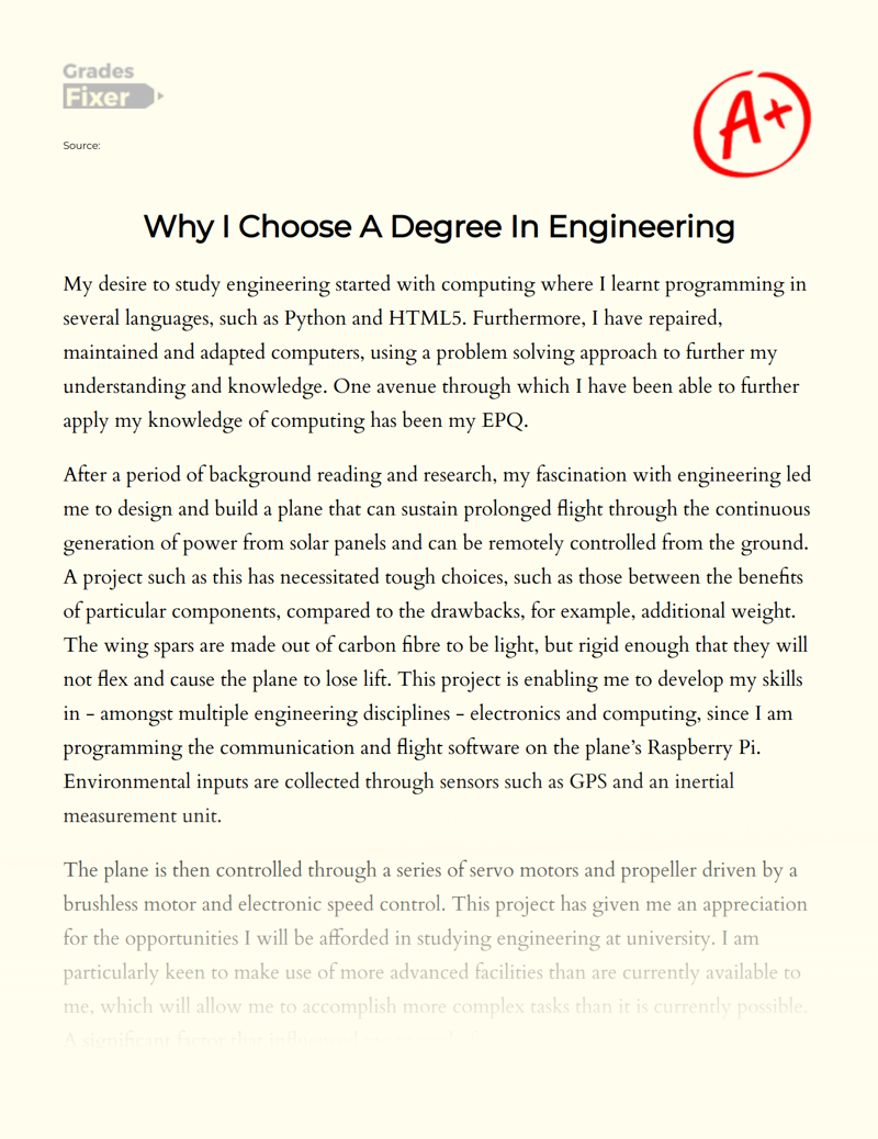 Why I Choose a Degree in Engineering Essay