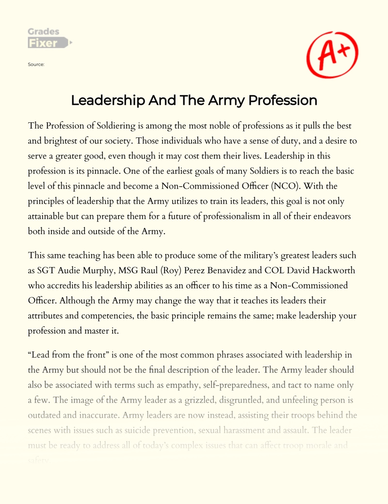 Leadership and The Army Profession Essay  Essay