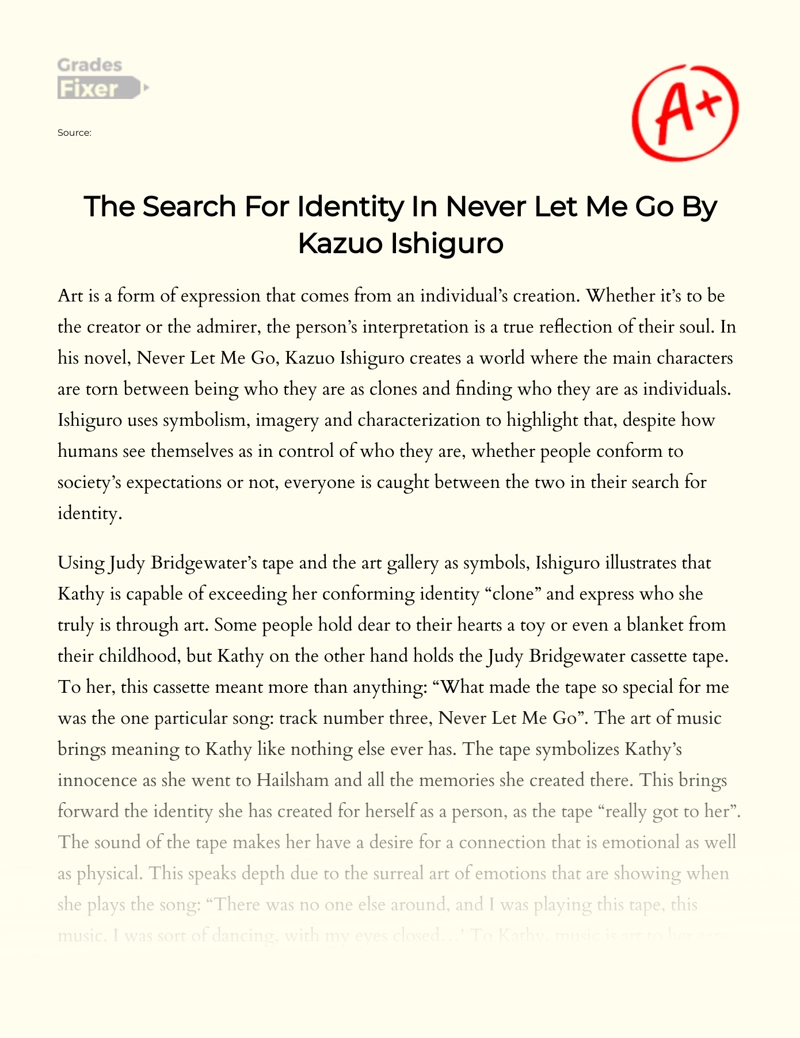 The Search for Identity in "Never Let Me Go" by Kazuo Ishiguro Essay