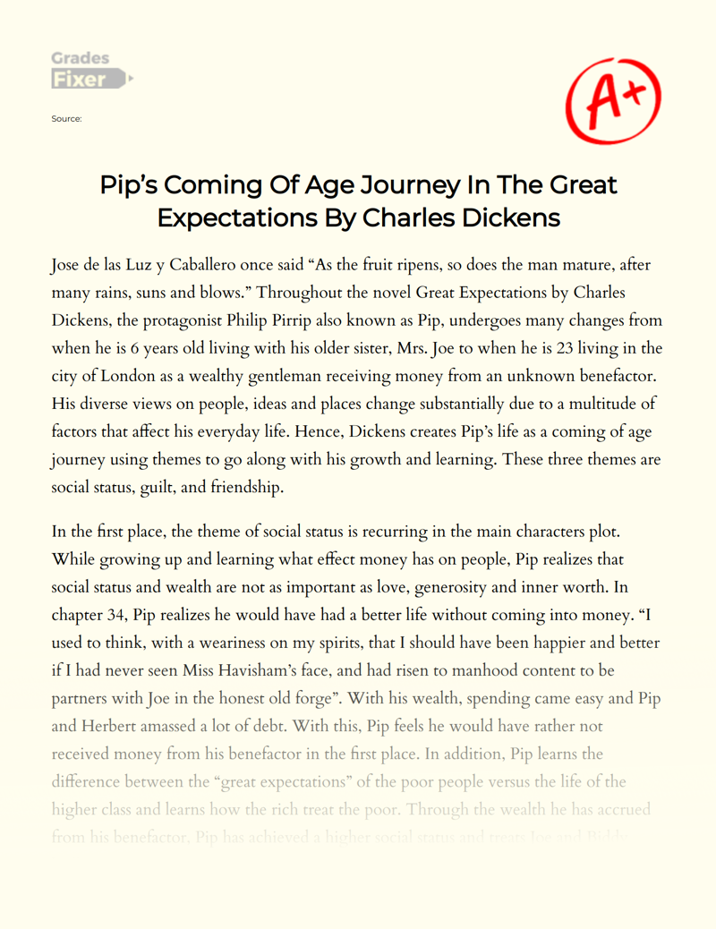 Pip’s Coming of Age Journey in The Great Expectations by Charles Dickens Essay