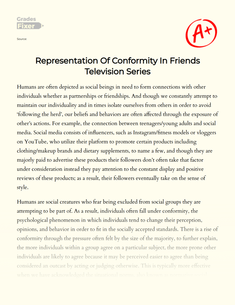 Representation of Conformity in Friends Television Series Essay