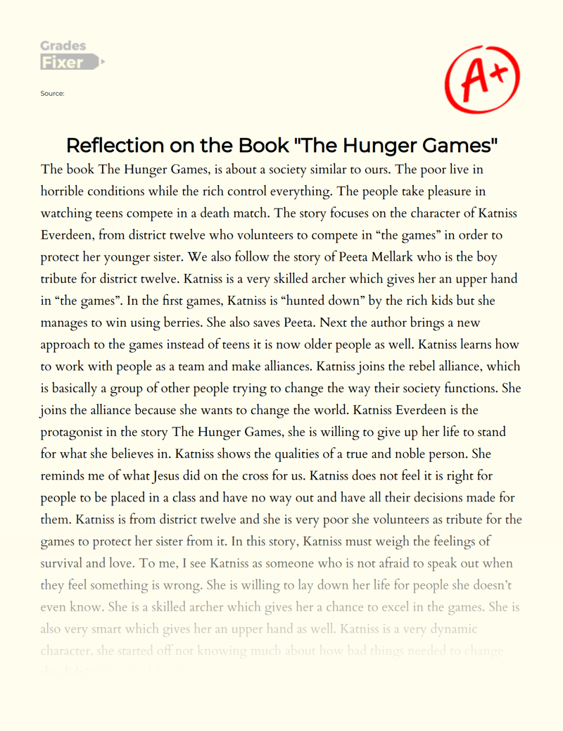 Reflection on The Book "The Hunger Games" Essay