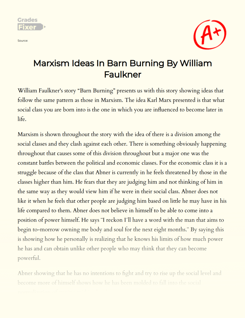 Marxism Ideas in Barn Burning by William Faulkner Essay