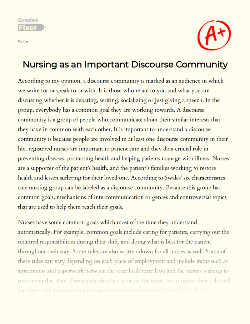 Nursing as an Important Discourse Community Essay